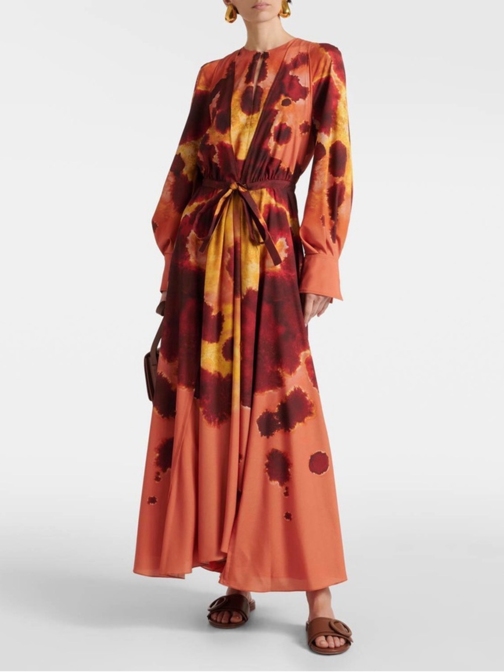 Altuzarra Orange Rust Peirene Belted Tie-dyed Chiffon Midi Dress NWT 42